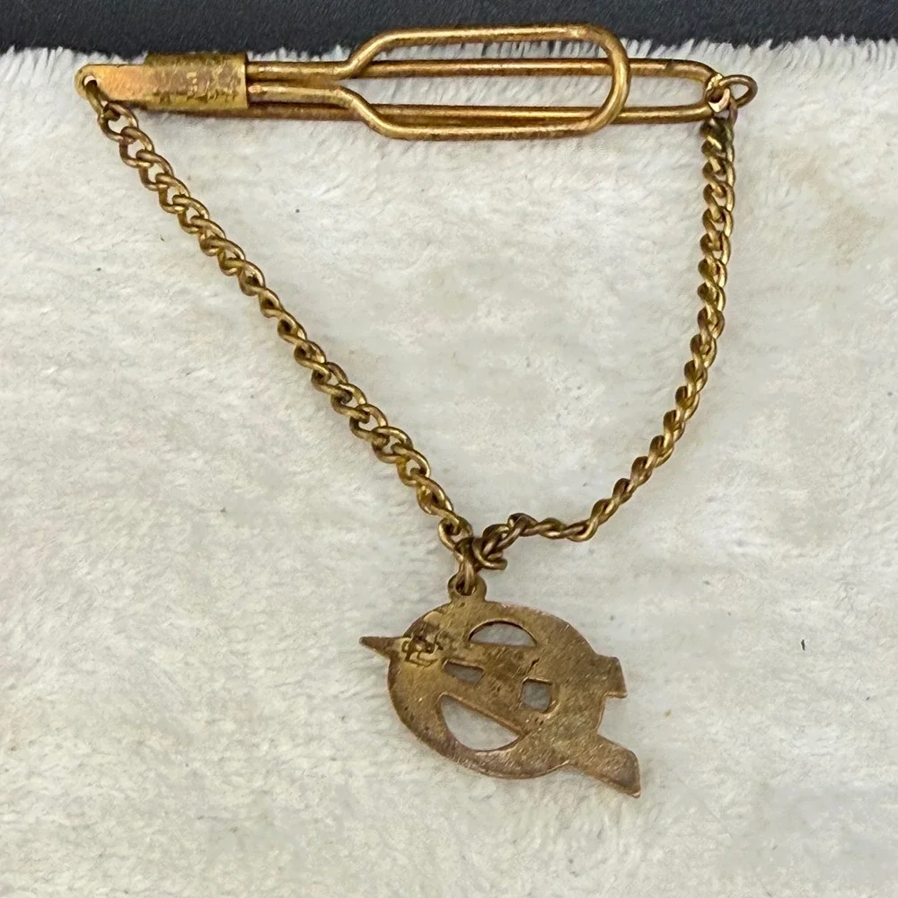 Vintage Boy Scouts Anson Tie Chain Gold Tone Red White Blue Enamel Logo BSA